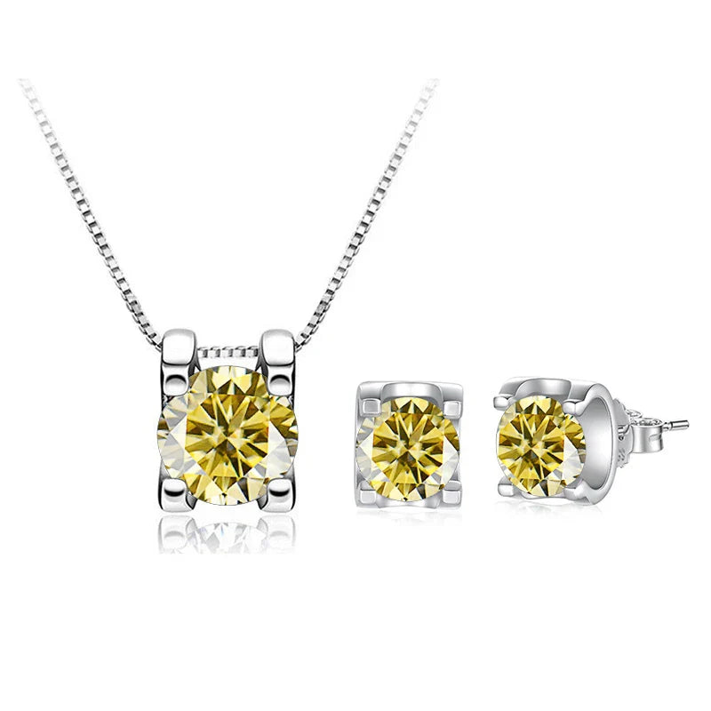 3ct D-Color Moissanite Necklace & Earrings Set Sterling Silver 925 Bridal Gift lemon yellow 1ct each