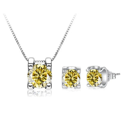 3ct D-Color Moissanite Necklace & Earrings Set Sterling Silver 925 Bridal Gift lemon yellow 1ct each