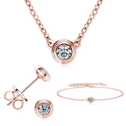 3mm Moissanite Jewelry Set 925 Sterling Silver Necklace Bracelet Stud Earrings Rose Gold Colored Silver