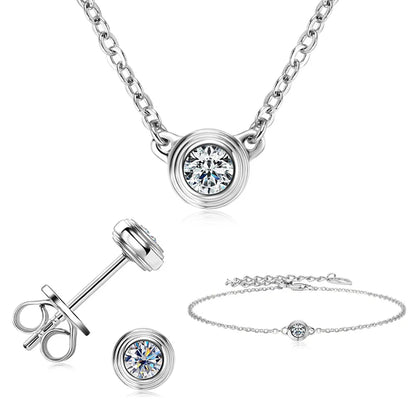 3mm Moissanite Jewelry Set 925 Sterling Silver Necklace Bracelet Stud Earrings Silver