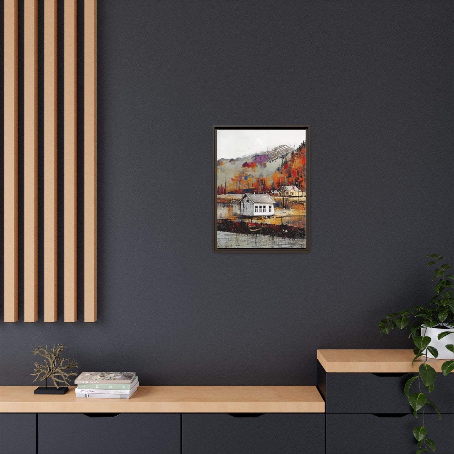 Autumn Landscape Framed Canvas Print – Cozy Home Wall Art for Nature Lovers