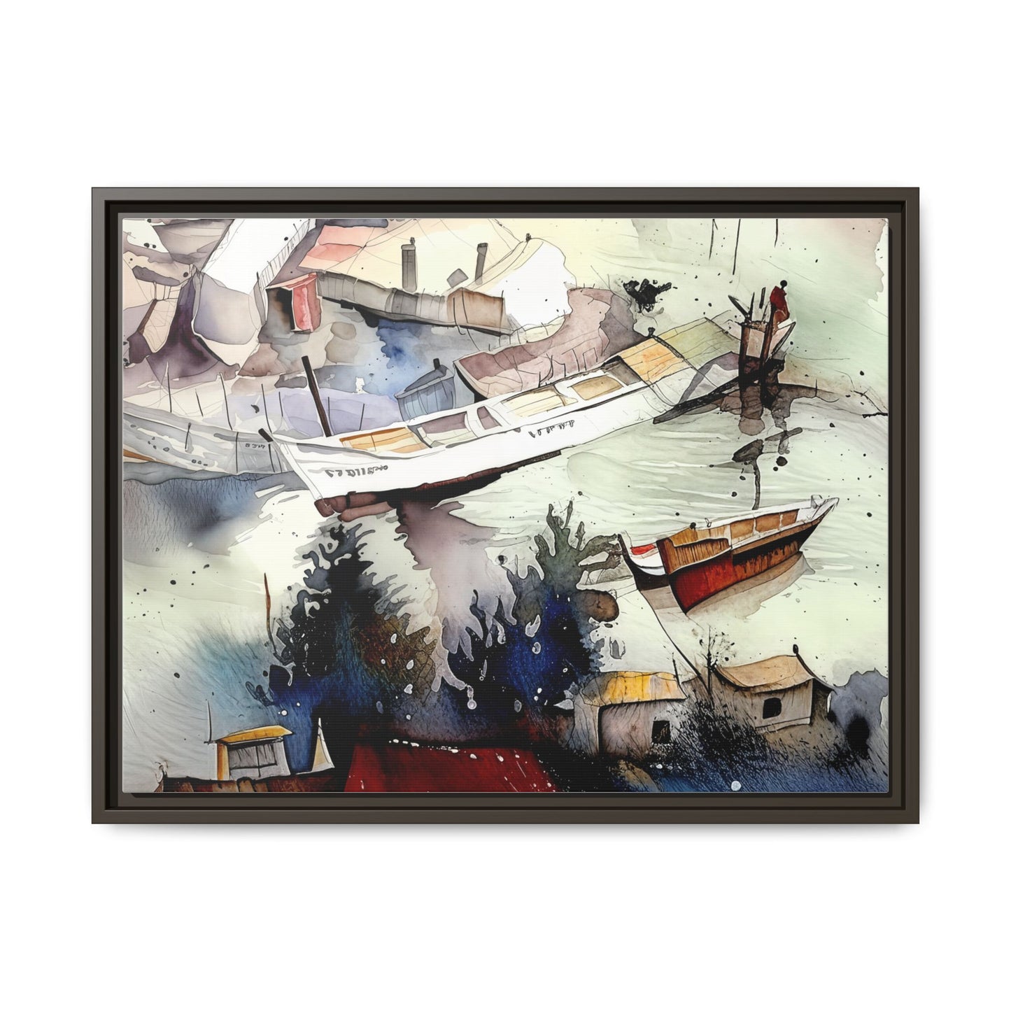 Framed Matte Canvas Art Print, Nautical Landscape Wall Decor, Boat Scene Artwork, Coastal Home Decor, Gift for Art Lovers