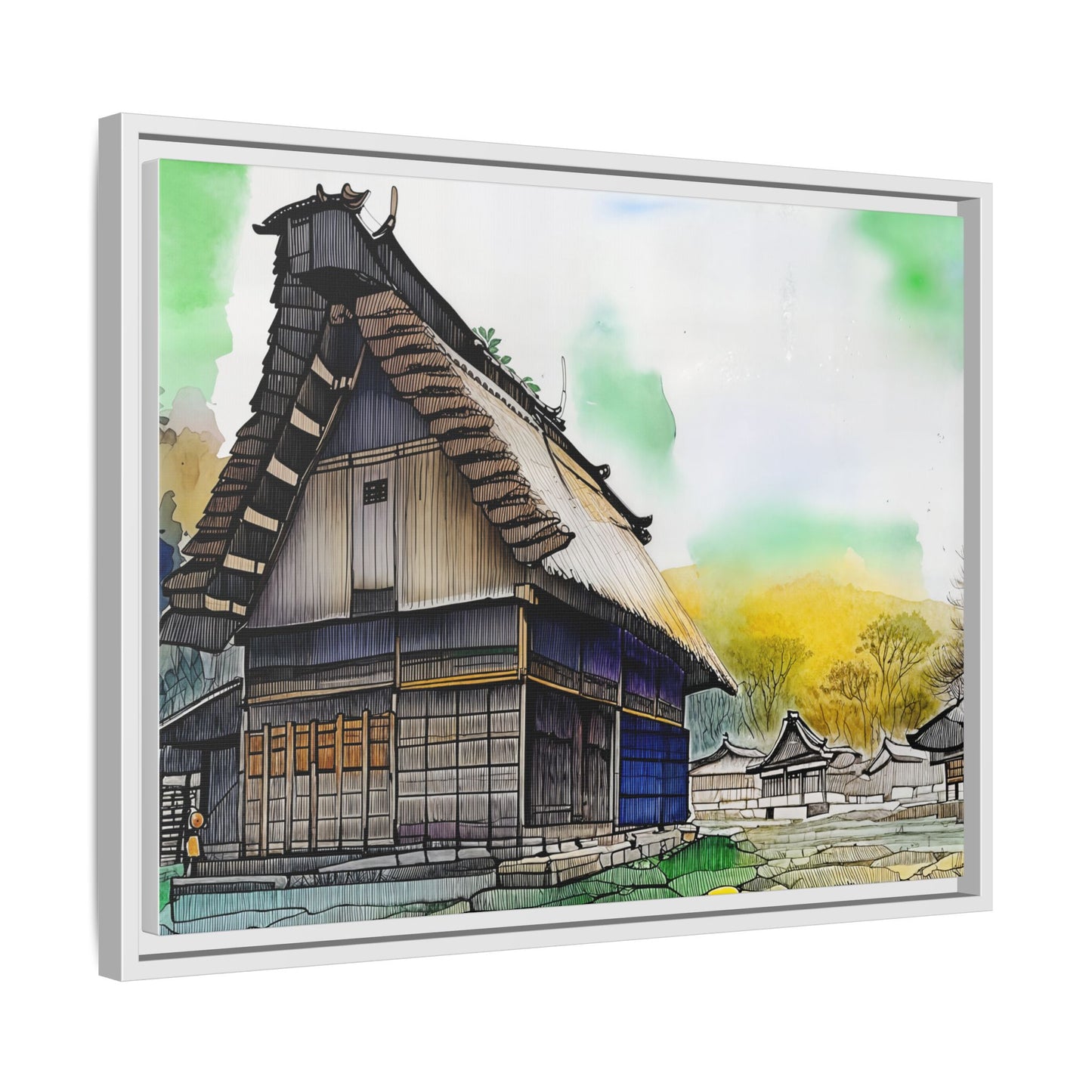 Colorful Framed Canvas Art – Japanese Architecture Wall Decor