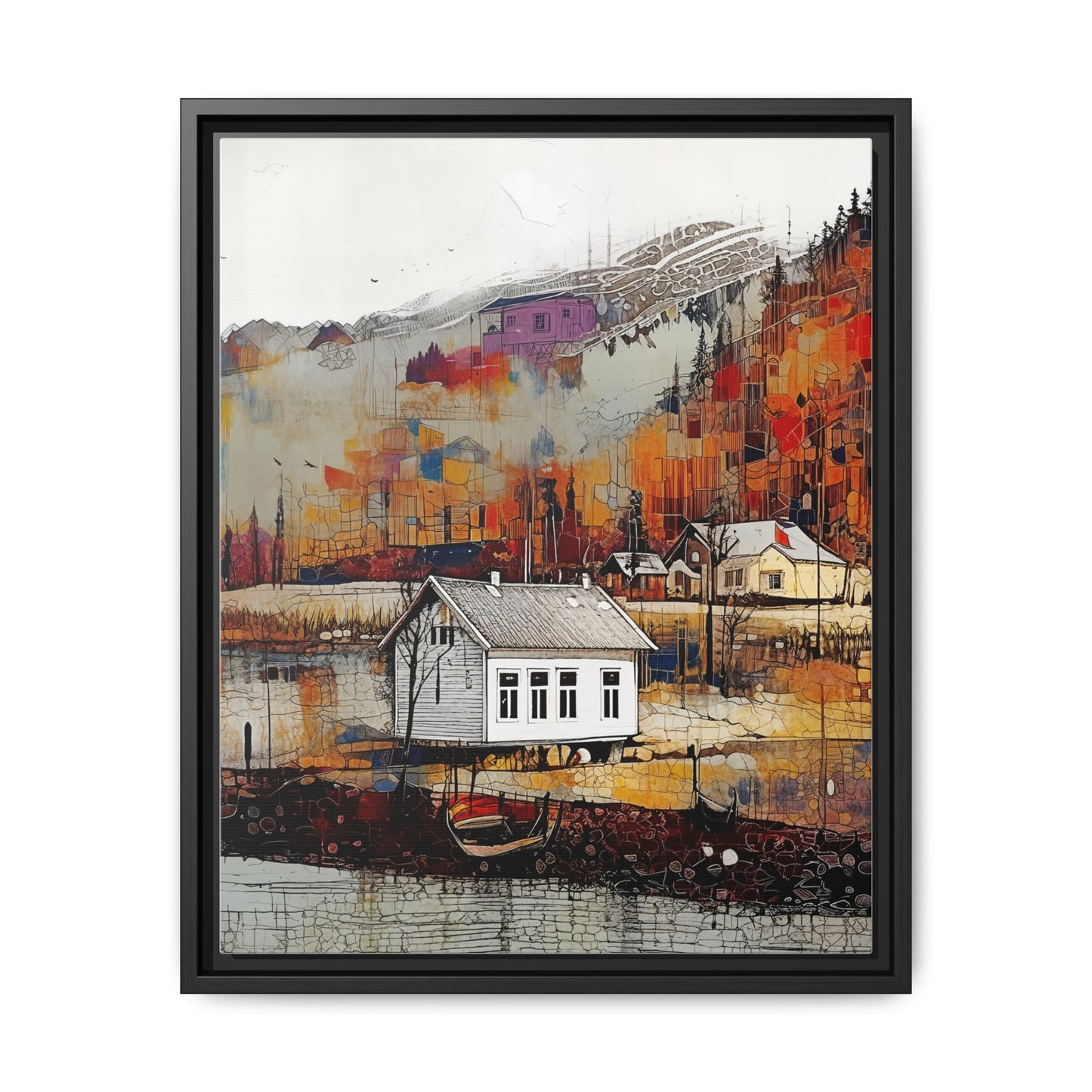 Autumn Landscape Framed Canvas Print – Cozy Home Wall Art for Nature Lovers
