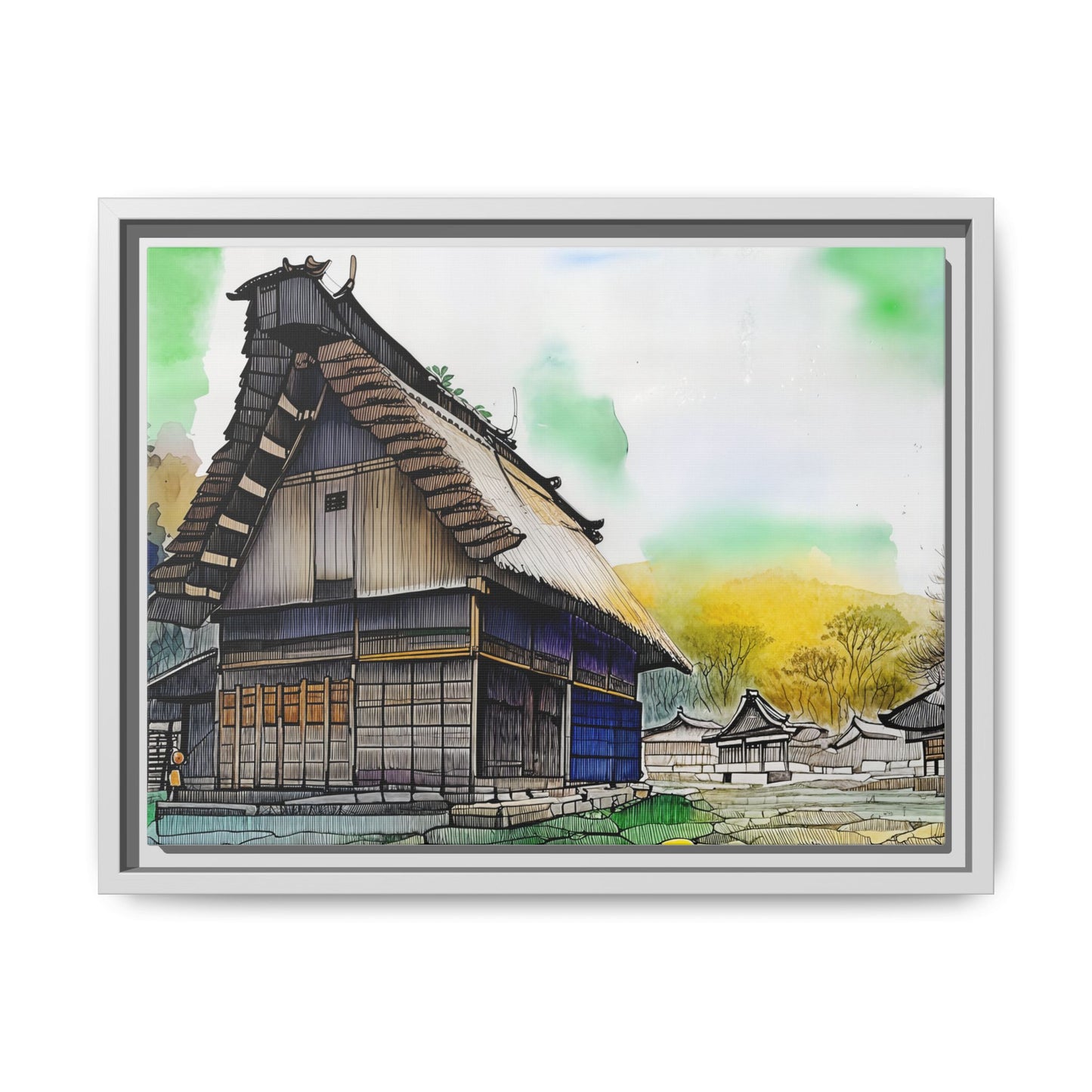 Colorful Framed Canvas Art – Japanese Architecture Wall Decor