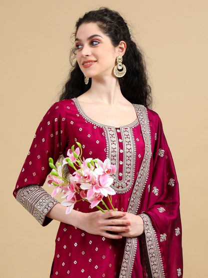 Royal Wine Kurta Suit with Gold motifs