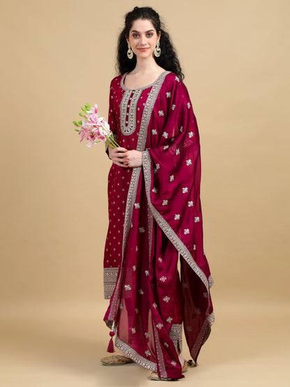 Royal Wine Kurta Suit with Gold motifs