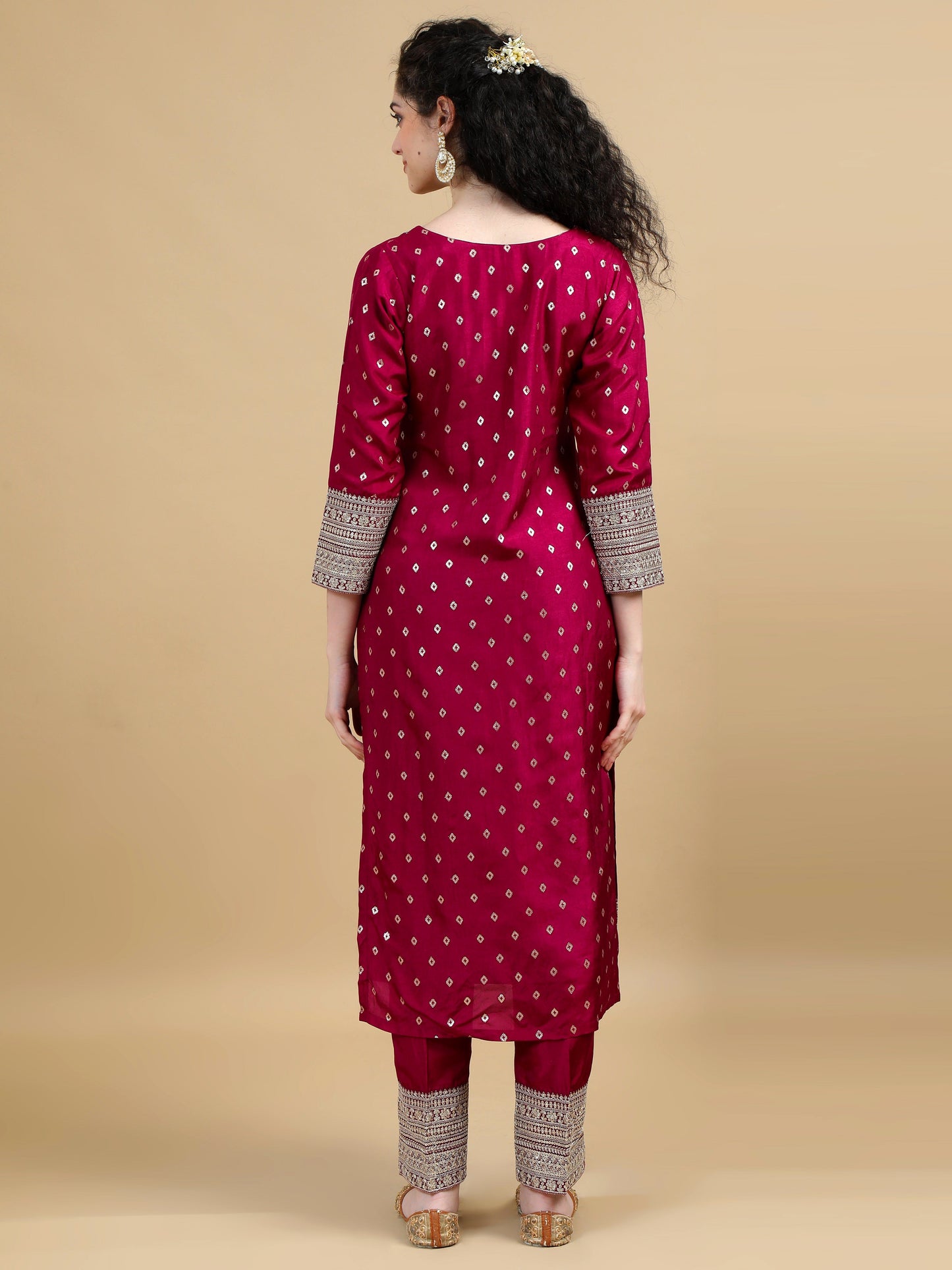 Royal Wine Kurta Suit with Gold motifs