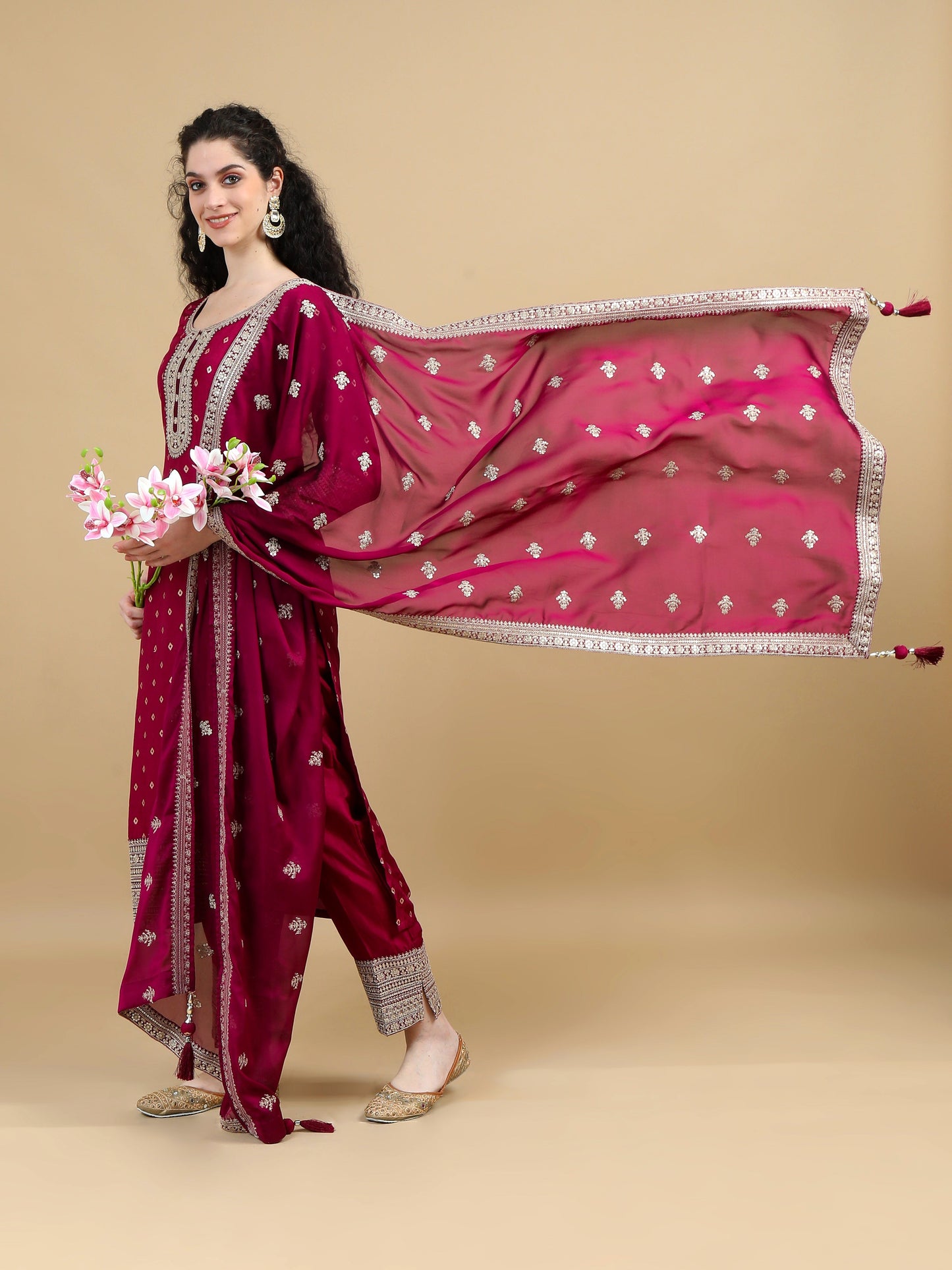 Royal Wine Kurta Suit with Gold motifs