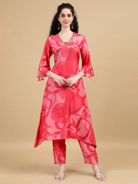 Red and Pink Elegant Kurti Set