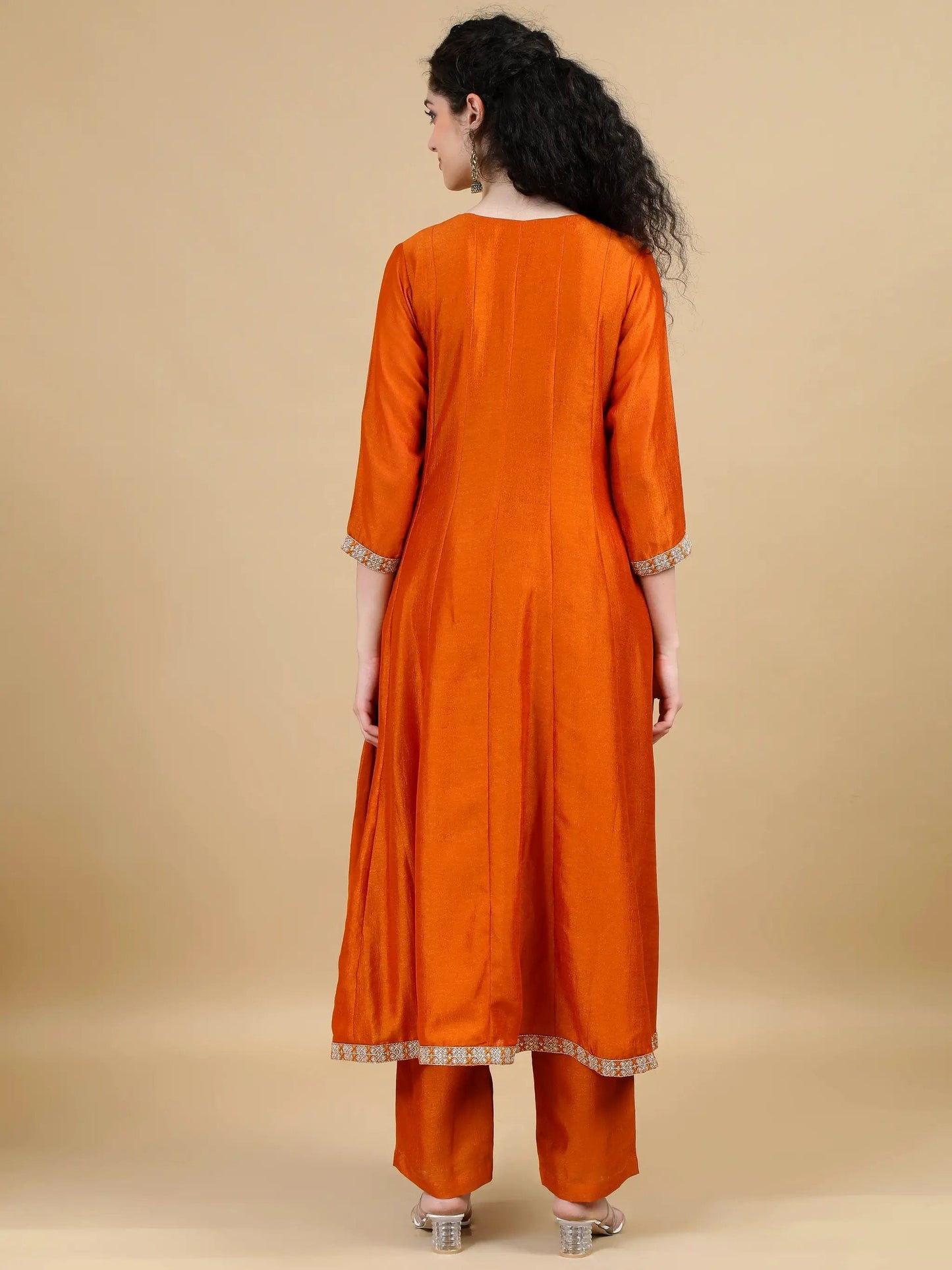 Radiant Rust Orange A-Line Salwar Suit with Embroidered Dupatta