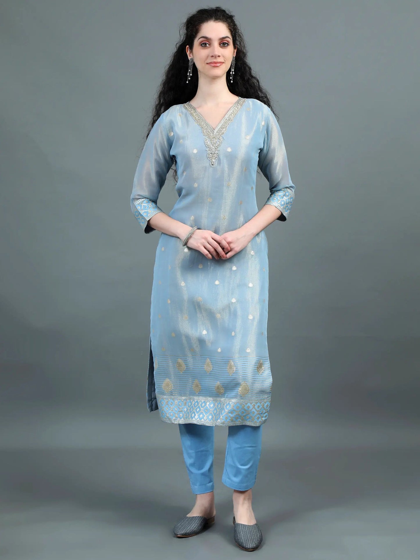 Serene Sky Blue Kurta Suit with Zari Embroidery