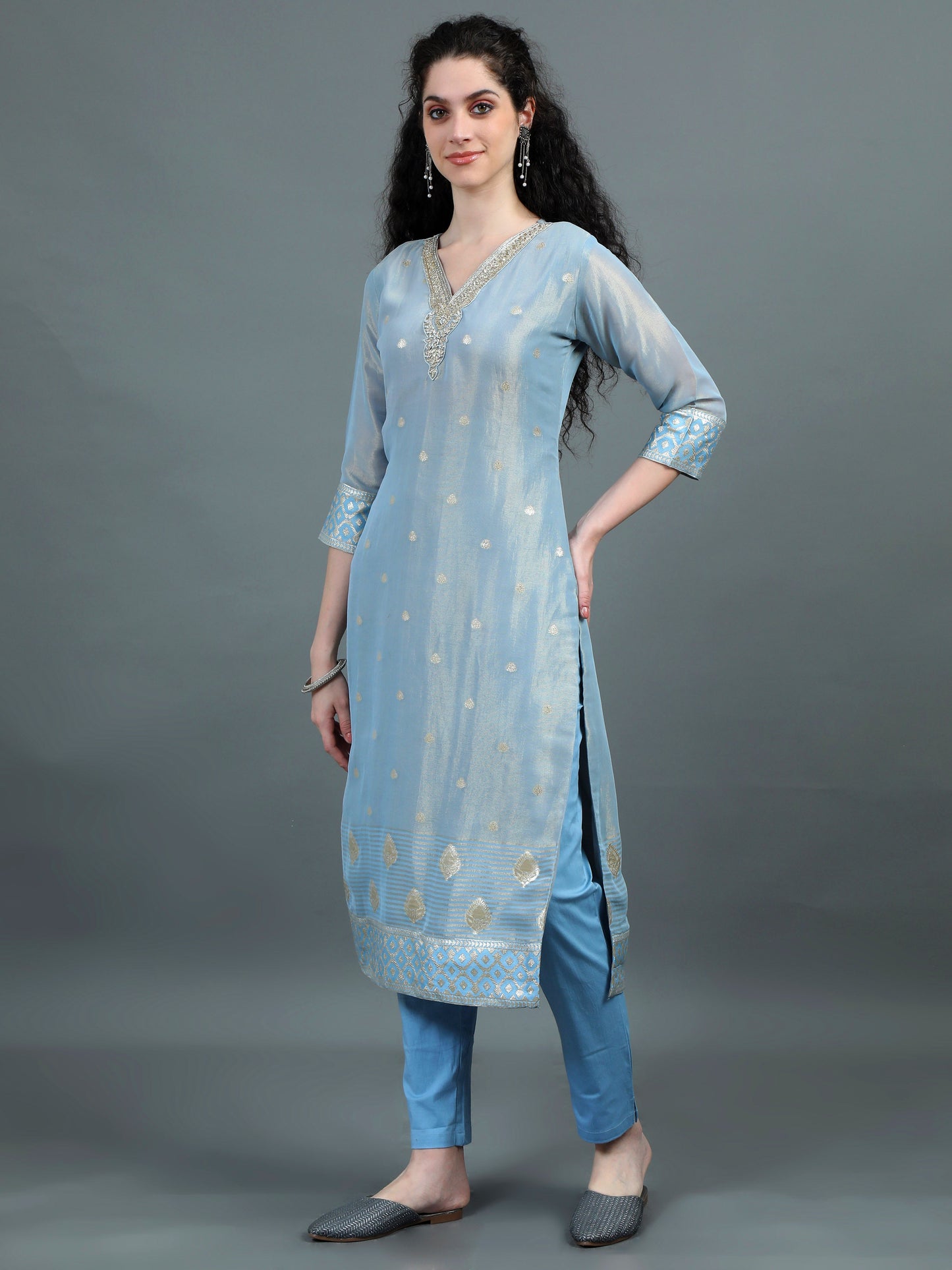 Serene Sky Blue Kurta Suit with Zari Embroidery