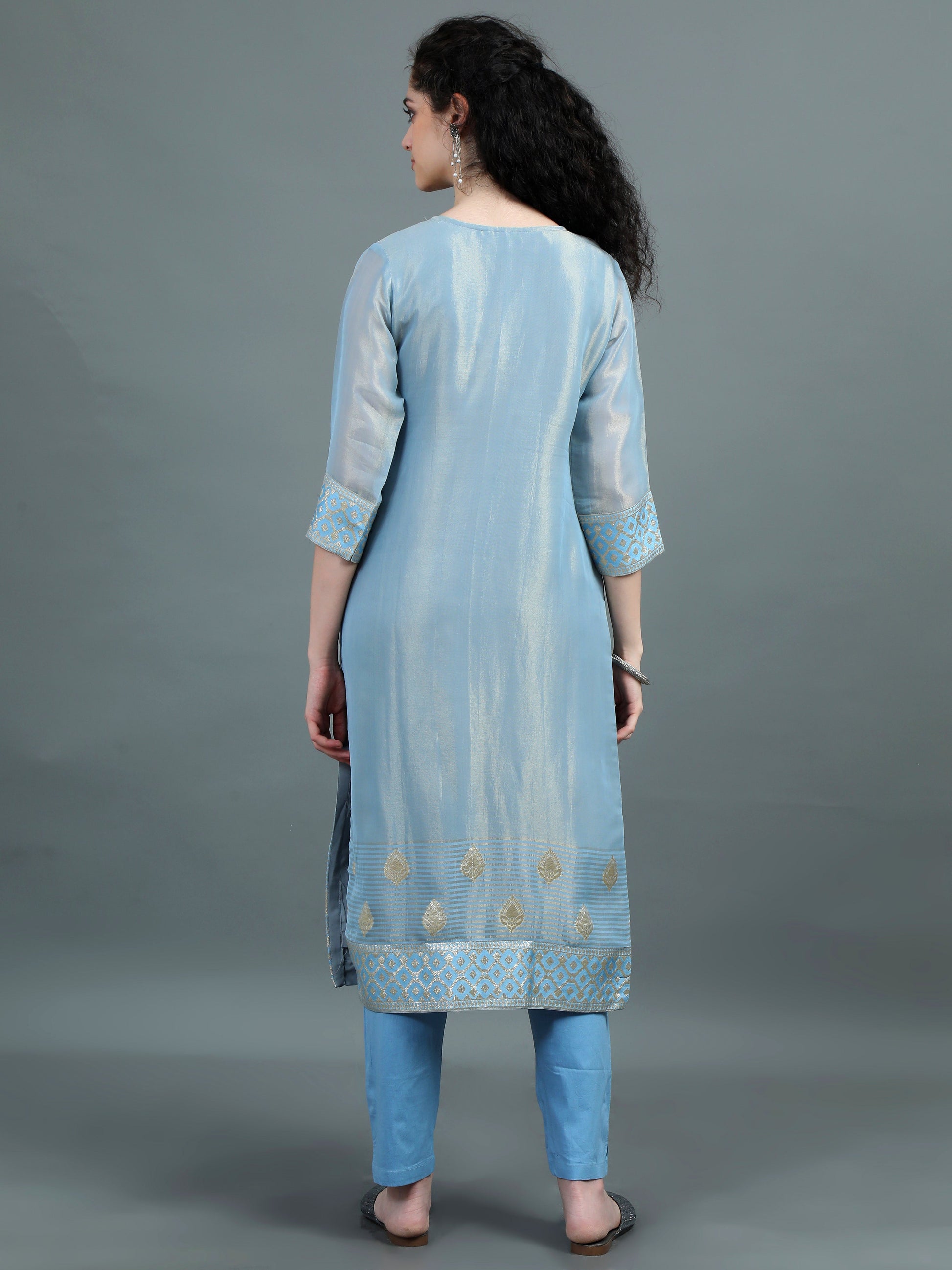 Serene Sky Blue Kurta Suit with Zari Embroidery