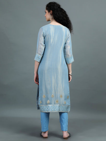 Serene Sky Blue Kurta Suit with Zari Embroidery