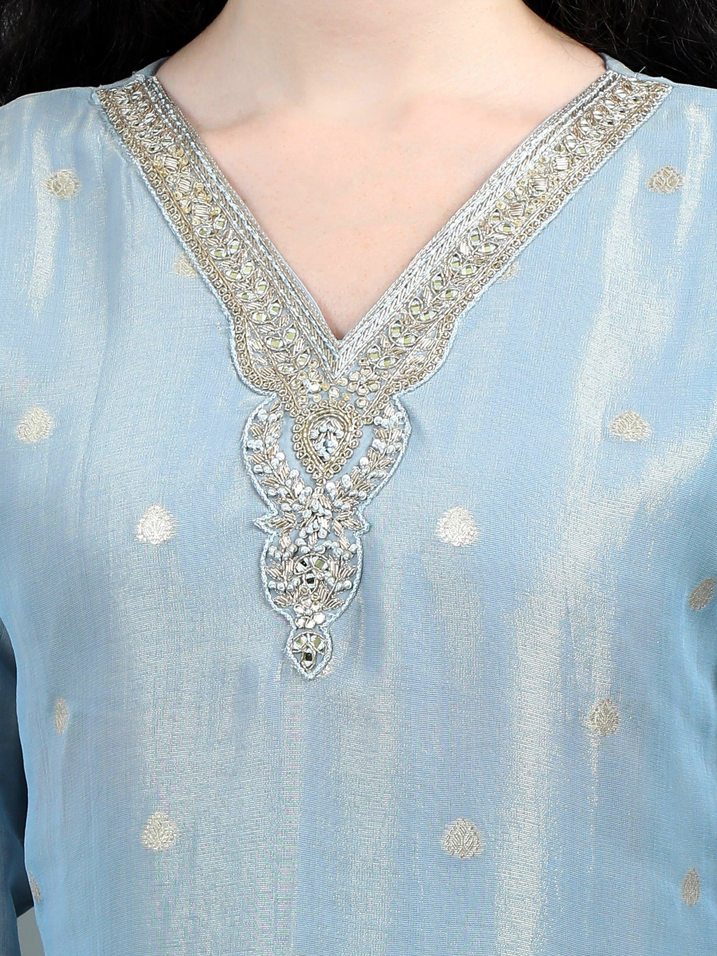 Serene Sky Blue Kurta Suit with Zari Embroidery