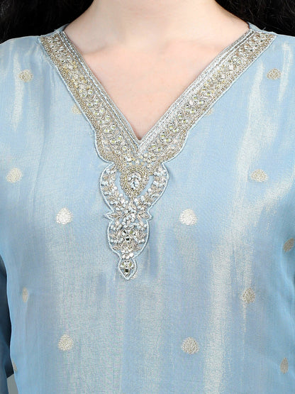 Serene Sky Blue Kurta Suit with Zari Embroidery
