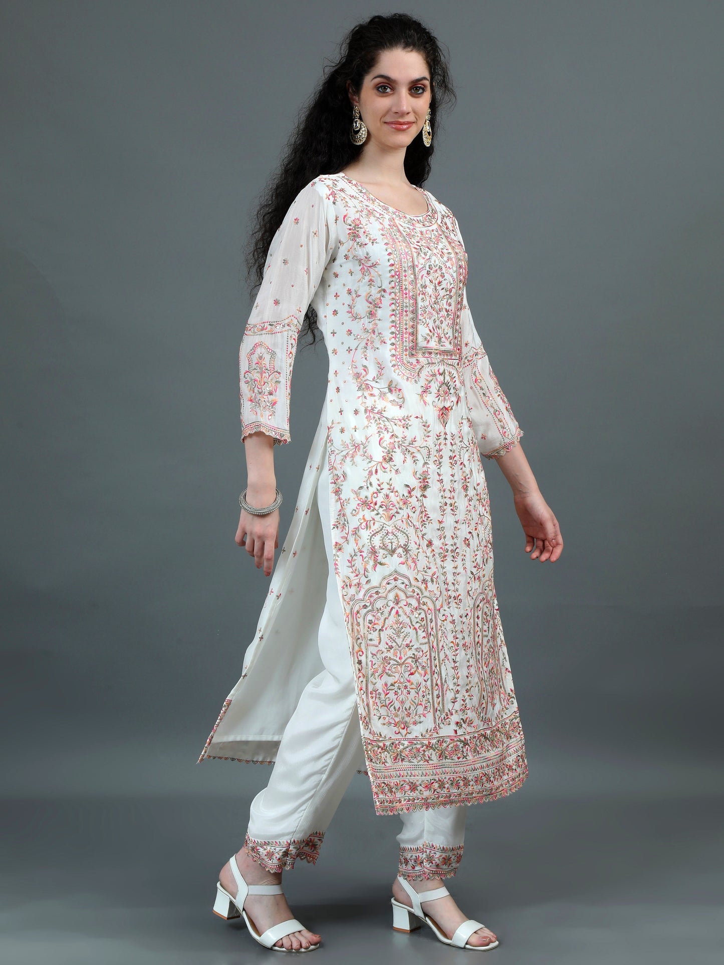 White Floral Embroidered Kurta Suit with Elegant Dupatta