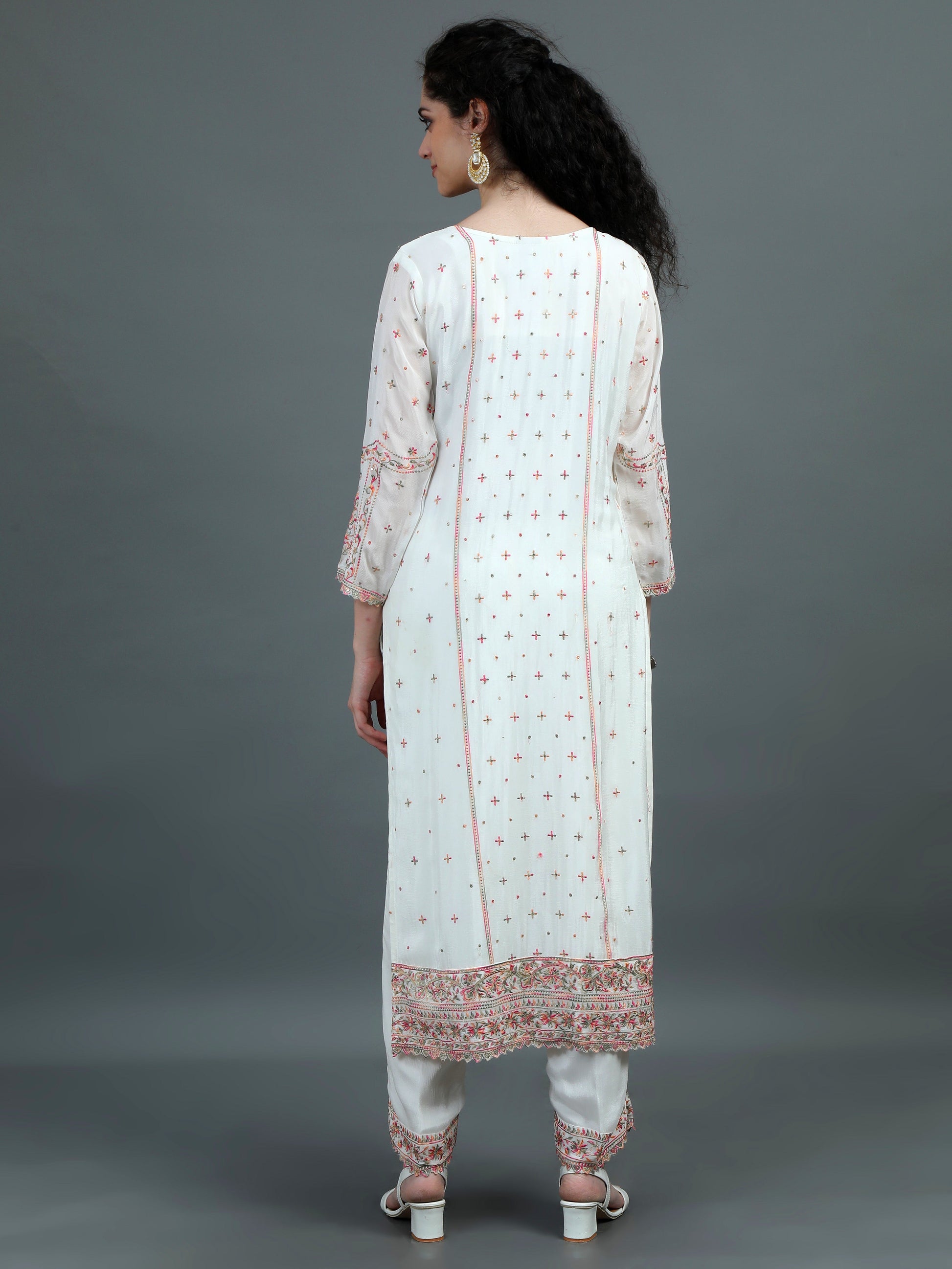 White Floral Embroidered Kurta Suit with Elegant Dupatta