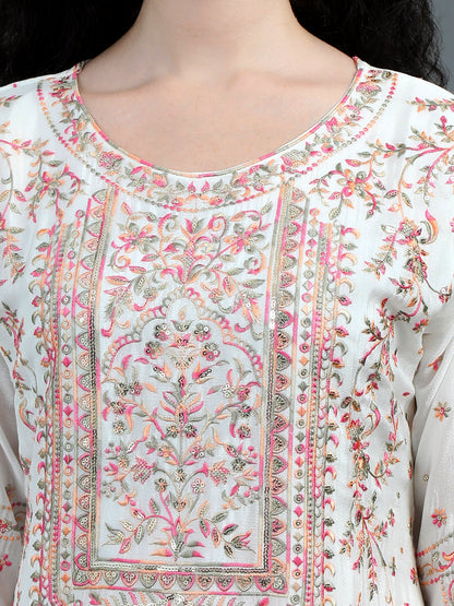 White Floral Embroidered Kurta Suit with Elegant Dupatta