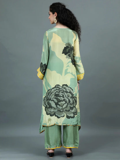 Posh Pastel Green Floral Print Kurti Set with Pockets