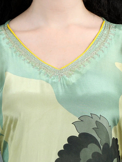 Posh Pastel Green Floral Print Kurti Set with Pockets