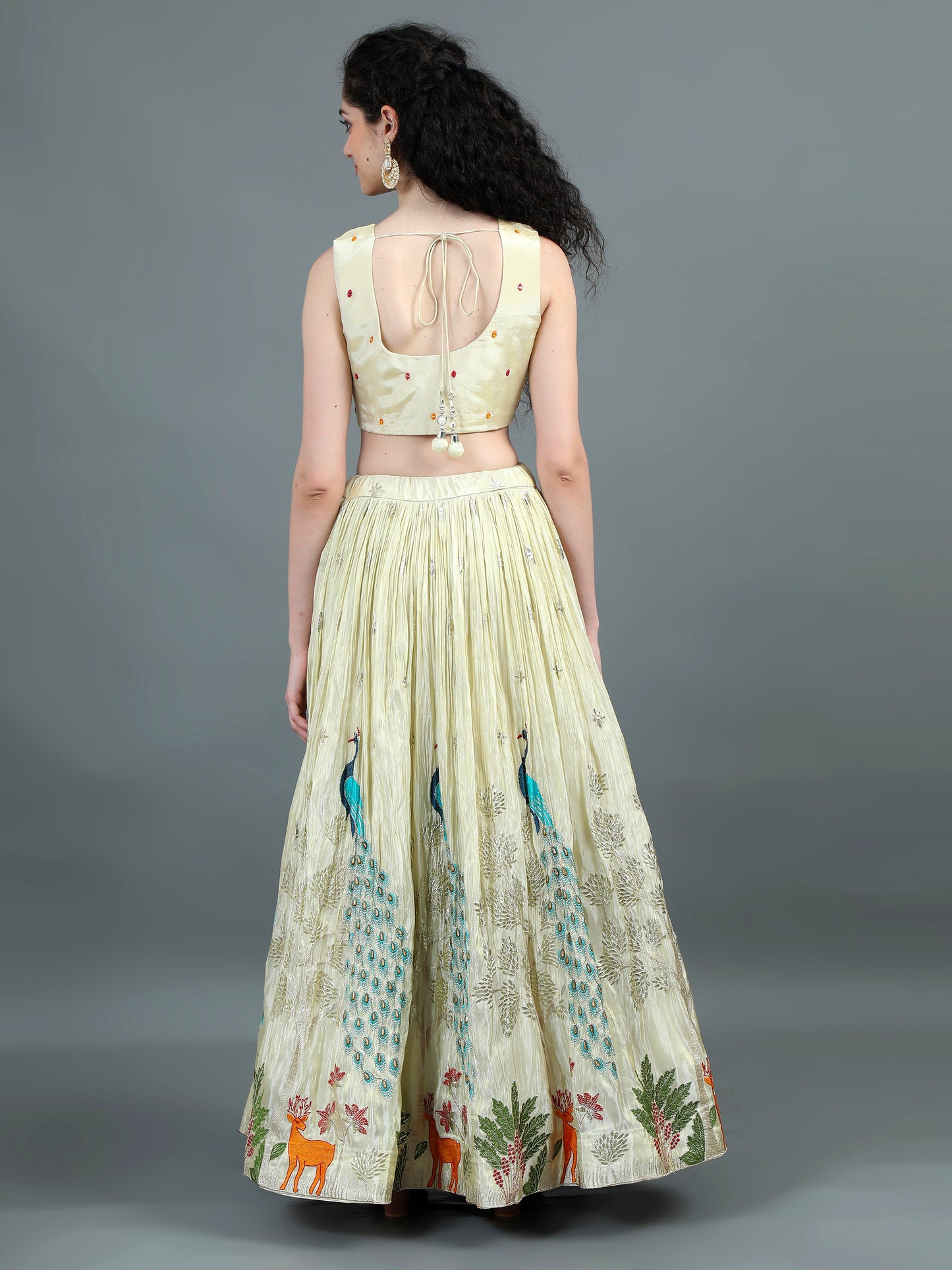 Ivory Embroidered Lehenga Set with Regal Peacock Motifs