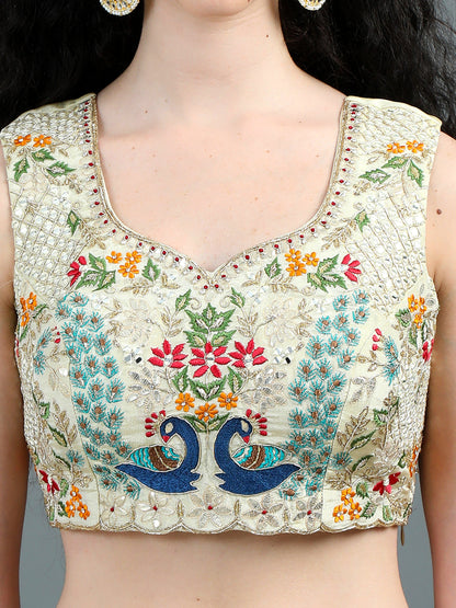 Ivory Embroidered Lehenga Set with Regal Peacock Motifs