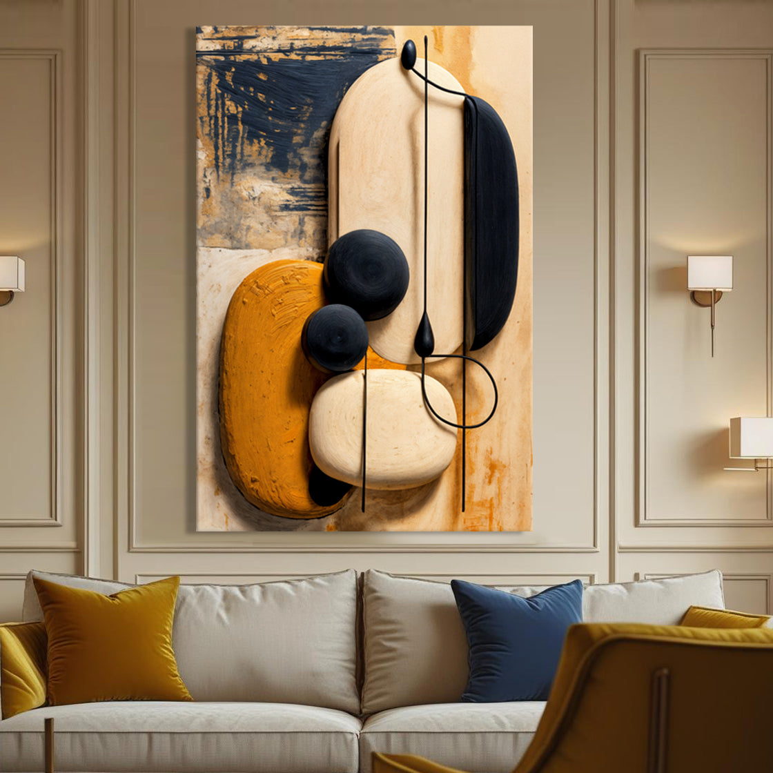 Orange Abstract Harmony Wall Art 36x24 inch Extra Large Premium Gallery Wrapped