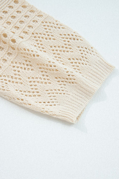 Smoke Gray Hollow Knit Cardigan With Eyelet Cutouts