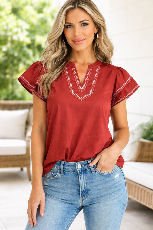 Andie Trim Flutter Sleeve Blouse Clay