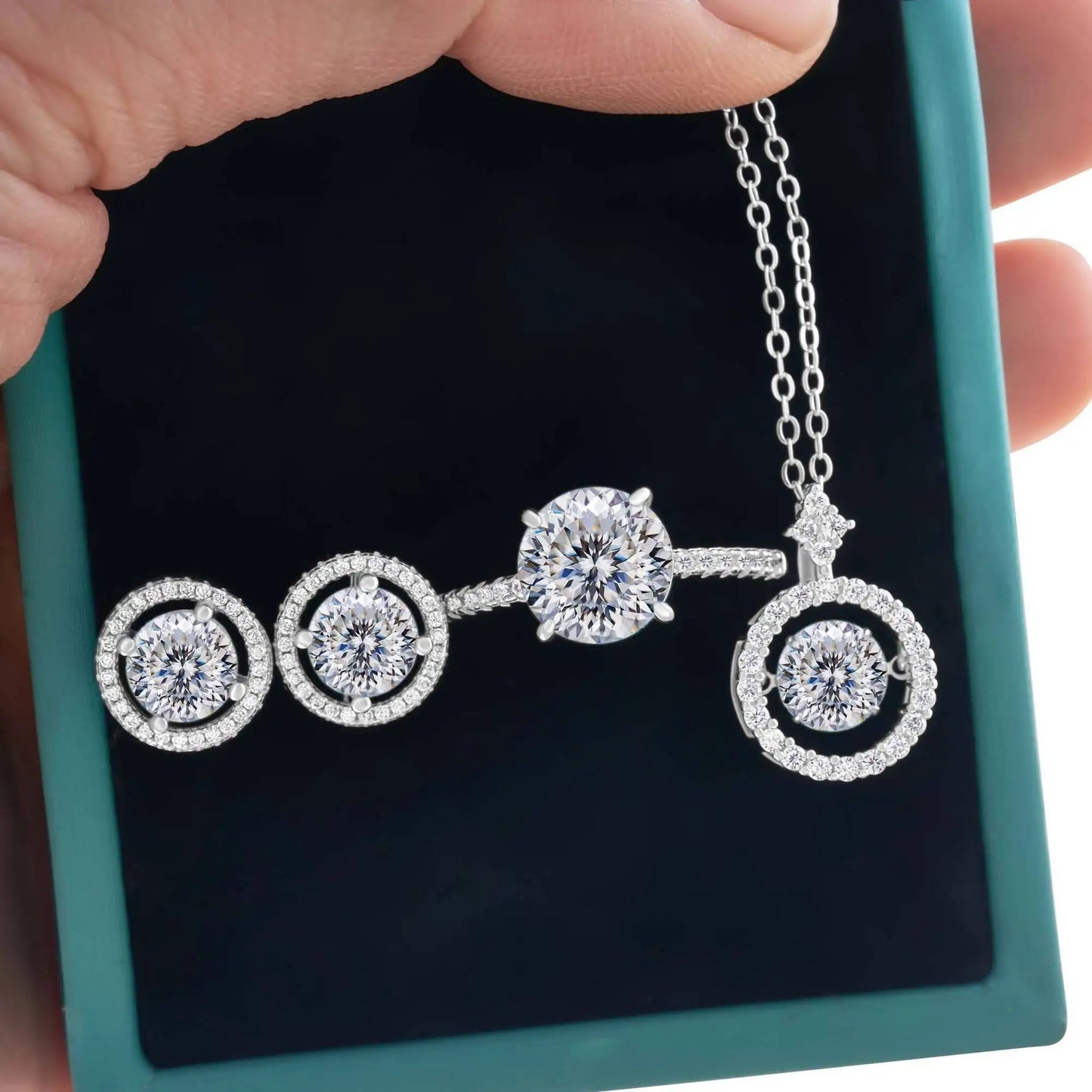 4Ct D Color Moissanite 925 Sterling Jewelry Set Ring Necklace Earrings 100 white