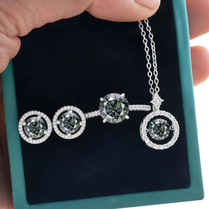 4Ct D Color Moissanite 925 Sterling Jewelry Set Ring Necklace Earrings gray