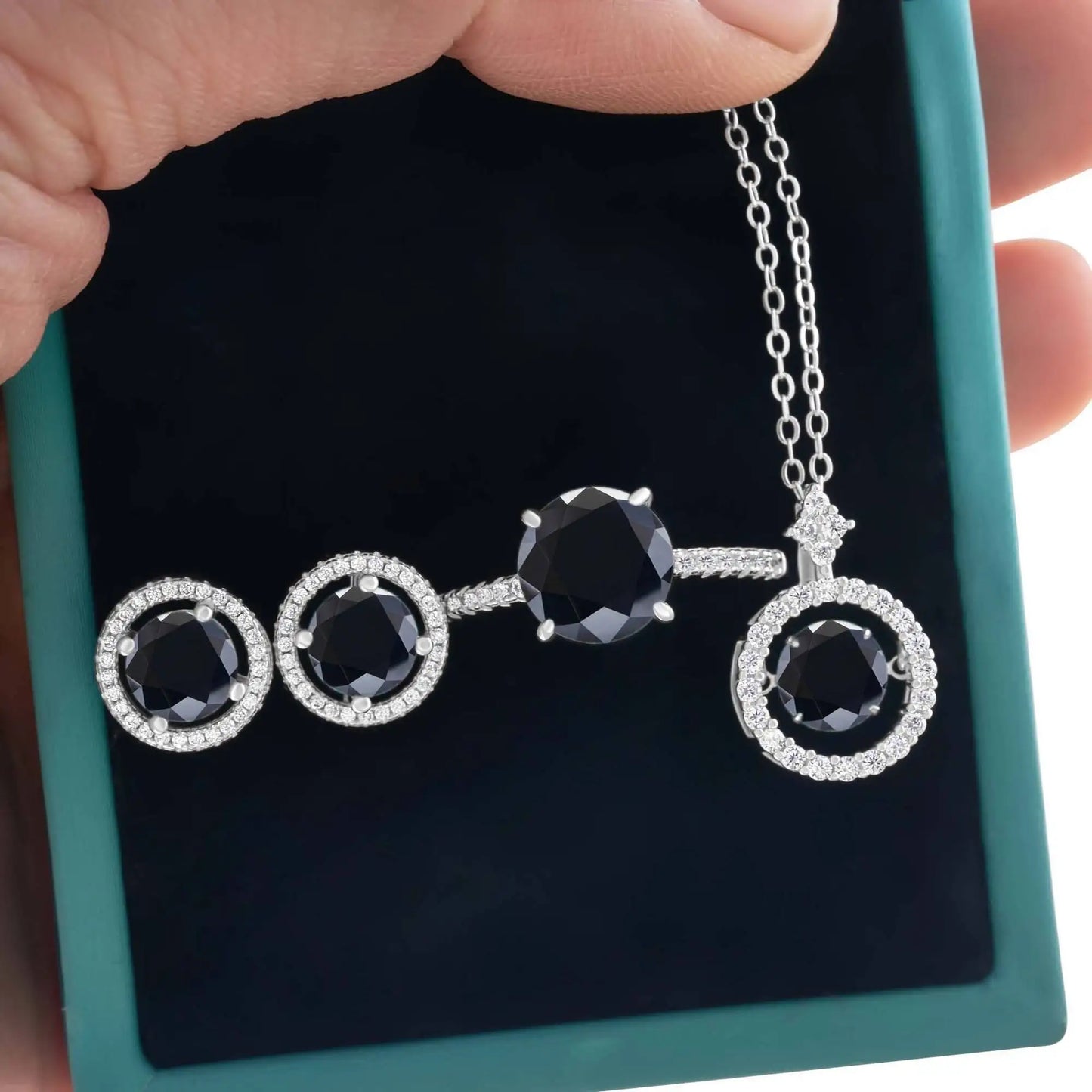 4Ct D Color Moissanite 925 Sterling Jewelry Set Ring Necklace Earrings black