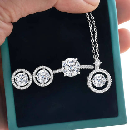 4Ct D Color Moissanite 925 Sterling Jewelry Set Ring Necklace Earrings white