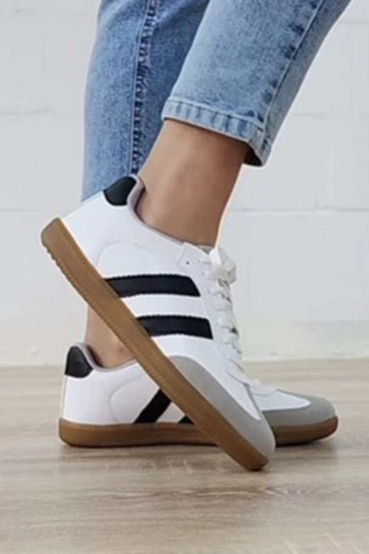Willa Striped Lace-up Flat Sneakers White