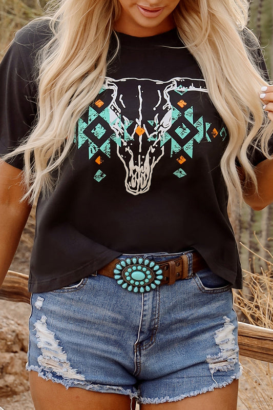 Western Aztec Crewneck T-Shirt Carbon Grey