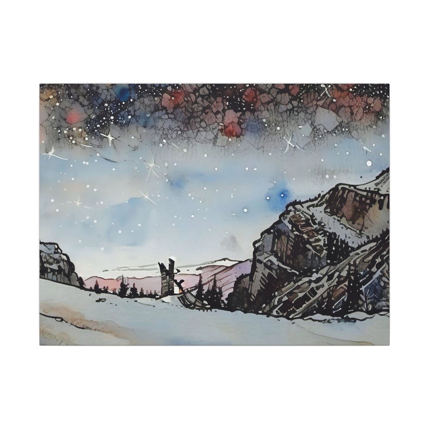 Scenic Canvas Wall Art, Mountain Landscape Decor, Starry Night Artwork, Nature Lover Gift, Home Interior Accent, Holiday Decoration