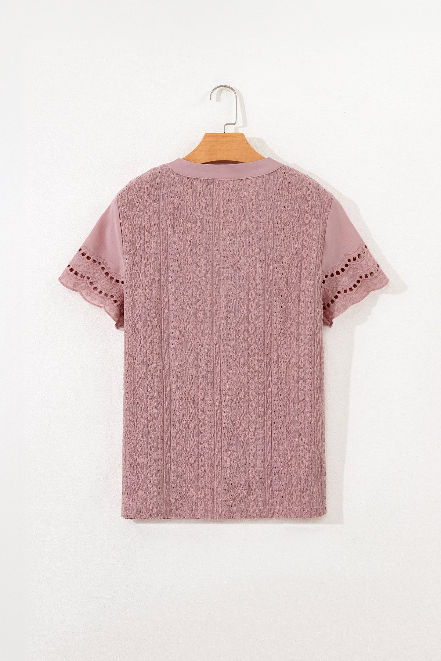 Eyelet Textured Half-Button Short Sleeve Blouse