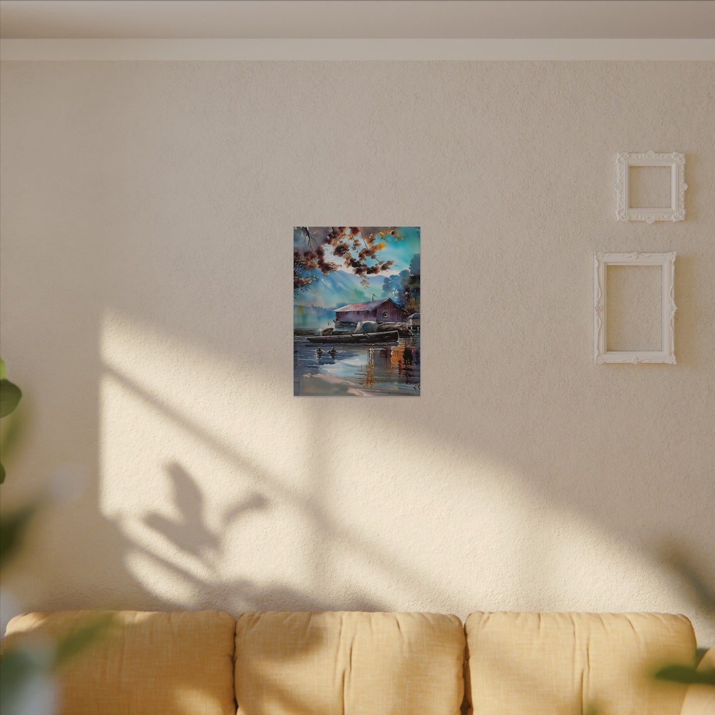 Tranquil Lake Landscape Canvas Art – Serene Nature Wall Decor, Rustic Cabin Aesthetic