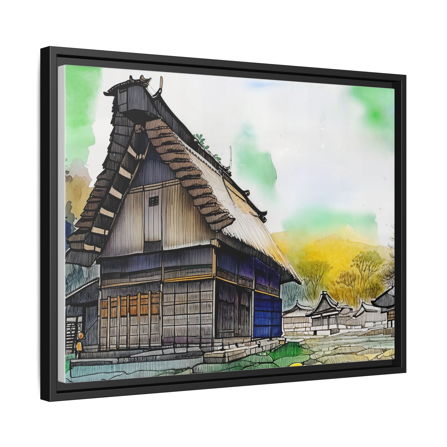 Colorful Framed Canvas Art – Japanese Architecture Wall Decor