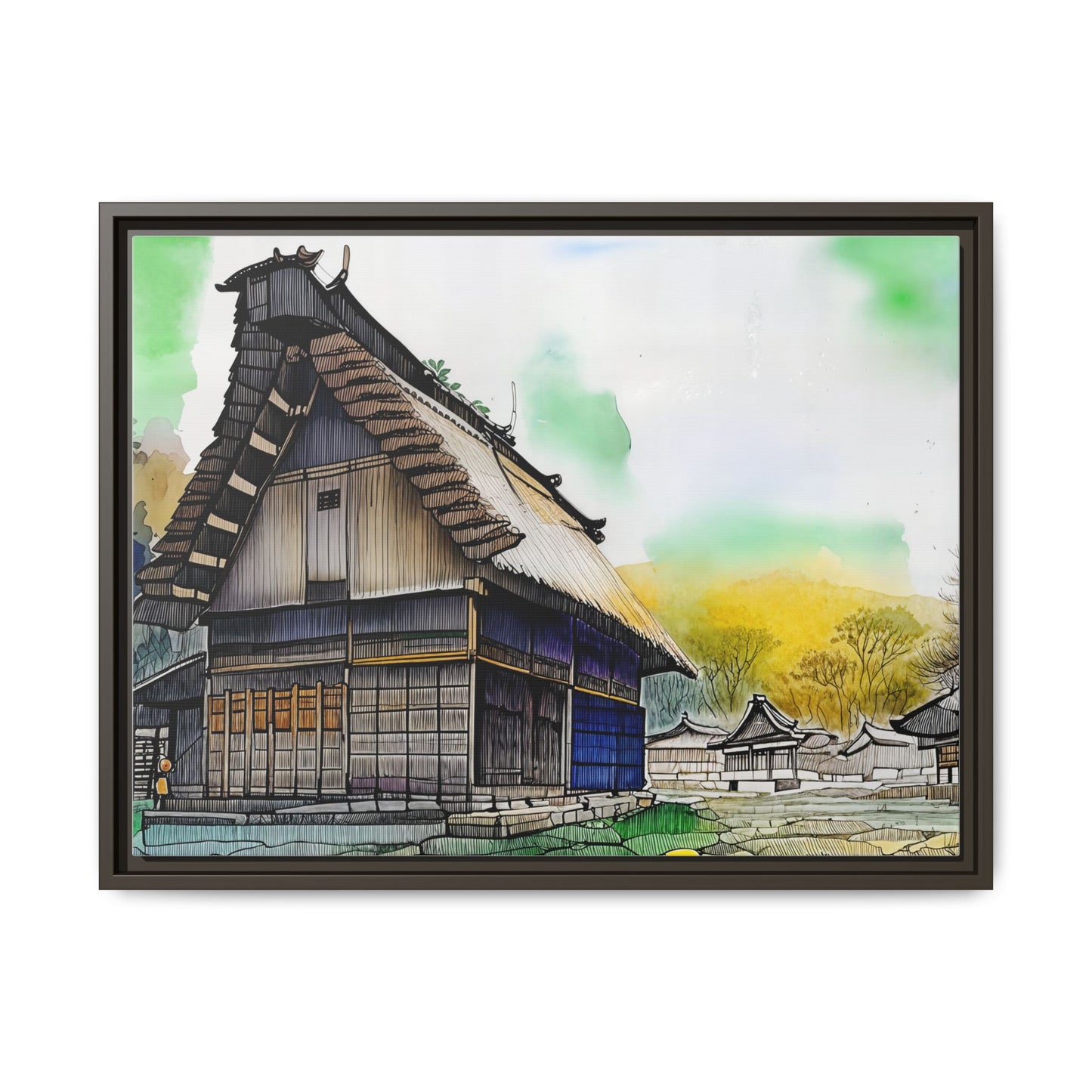 Colorful Framed Canvas Art – Japanese Architecture Wall Decor