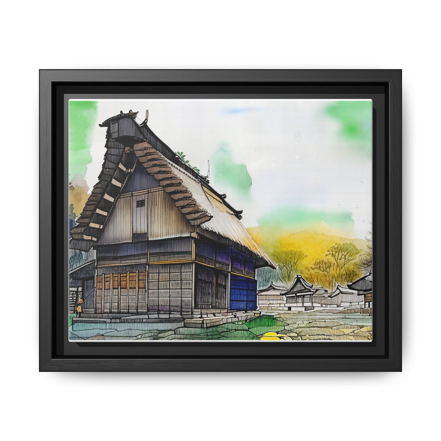 Colorful Framed Canvas Art – Japanese Architecture Wall Decor