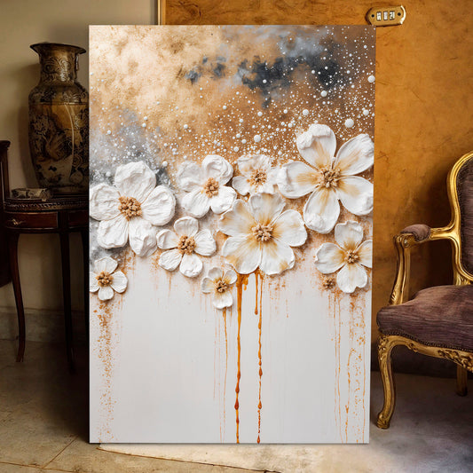 Gold Floral Wall Art 36x24 inch Extra Large Premium Gallery Wrapped