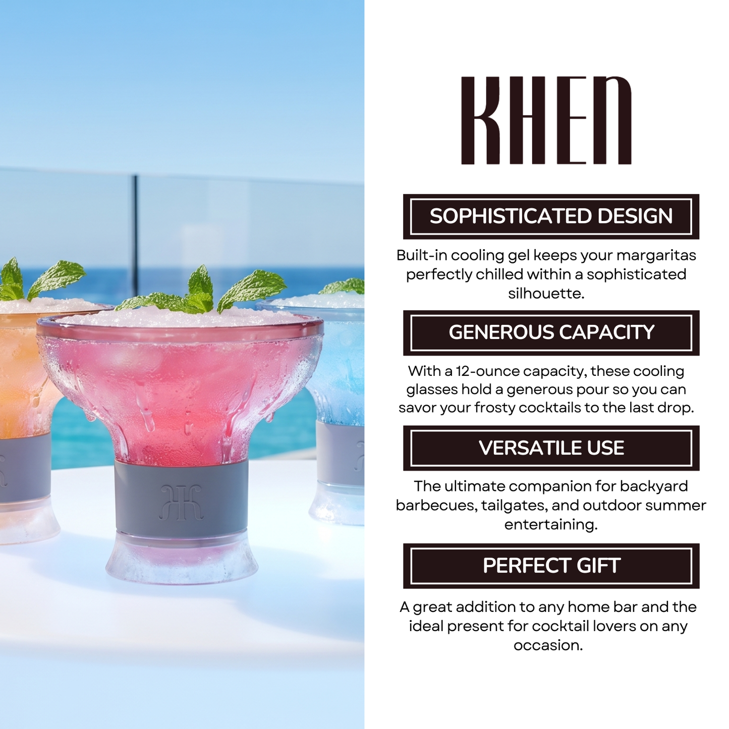 Eze Frozen Margarita & Cocktail Chiller Glasses, Acrylic, Set of 4