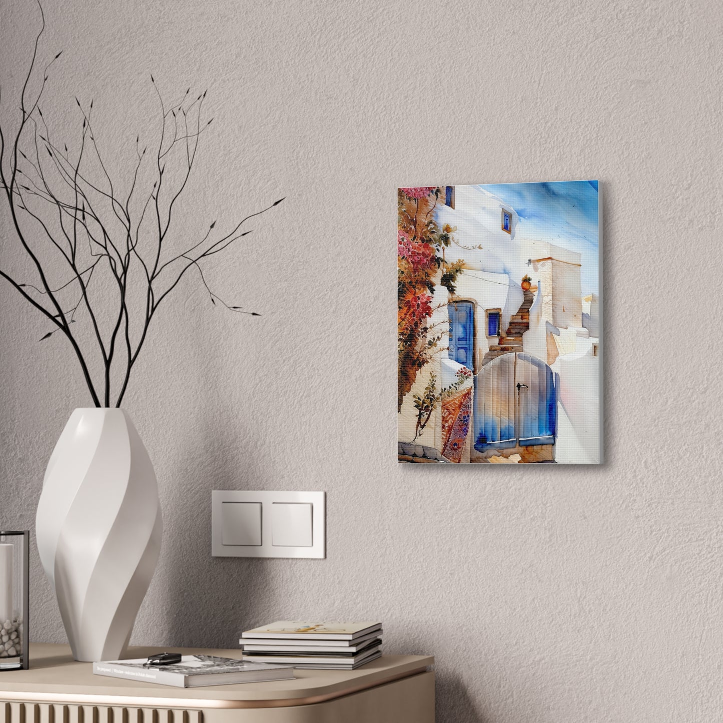 Charming Canvas Wall Art, Mediterranean Village Scene, Home Décor, Gift for Art Lovers, Housewarming & Wedding