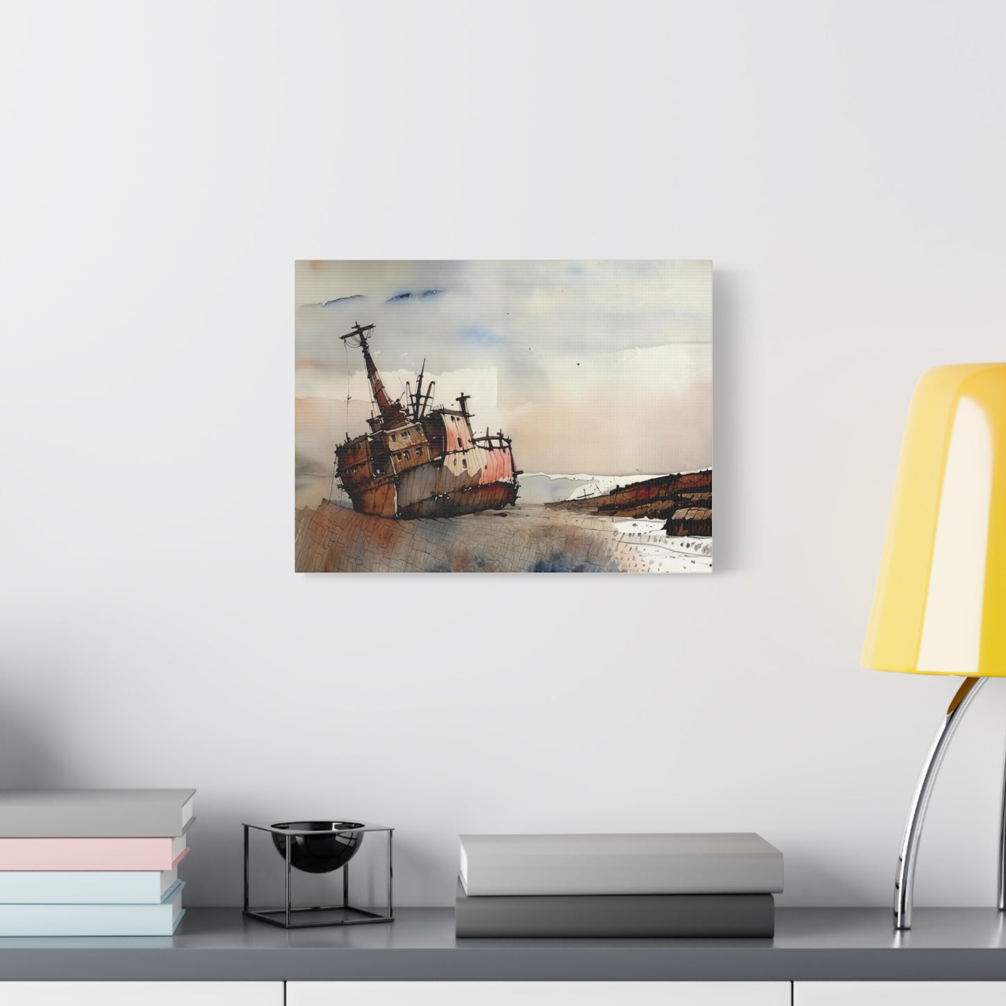 Wrecked Ship Wall Art Canvas, Nautical Decor for Home, Beach House Wall Hanging, Coastal Theme Gift, Shipwreck Print