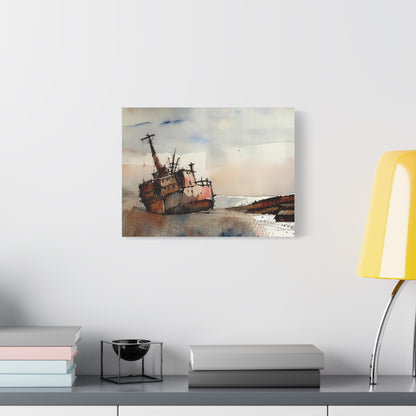 Wrecked Ship Wall Art Canvas, Nautical Decor for Home, Beach House Wall Hanging, Coastal Theme Gift, Shipwreck Print