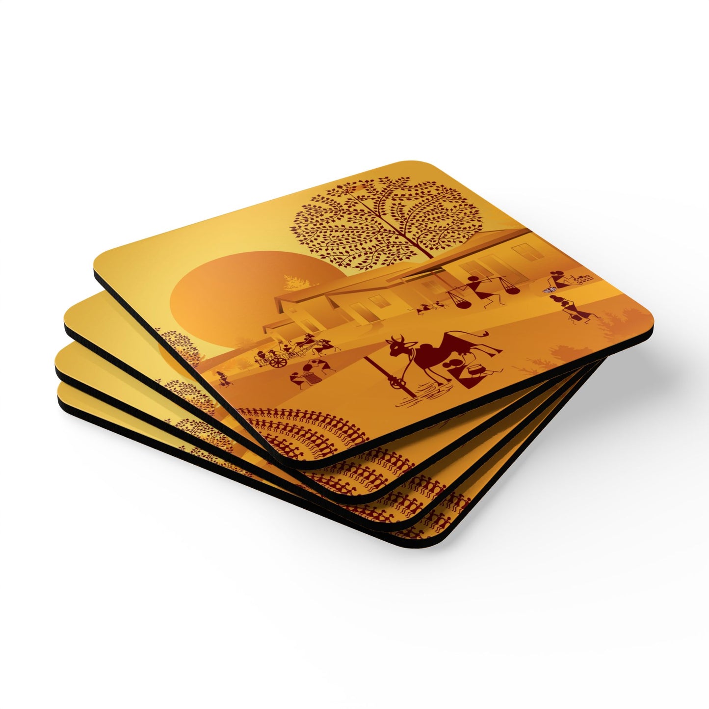 Artistic Coaster Set for Home Decor, Rustic Cork Coasters, Unique Gift for Housewarming, Celebrations, Eco-Friendly Drinkware