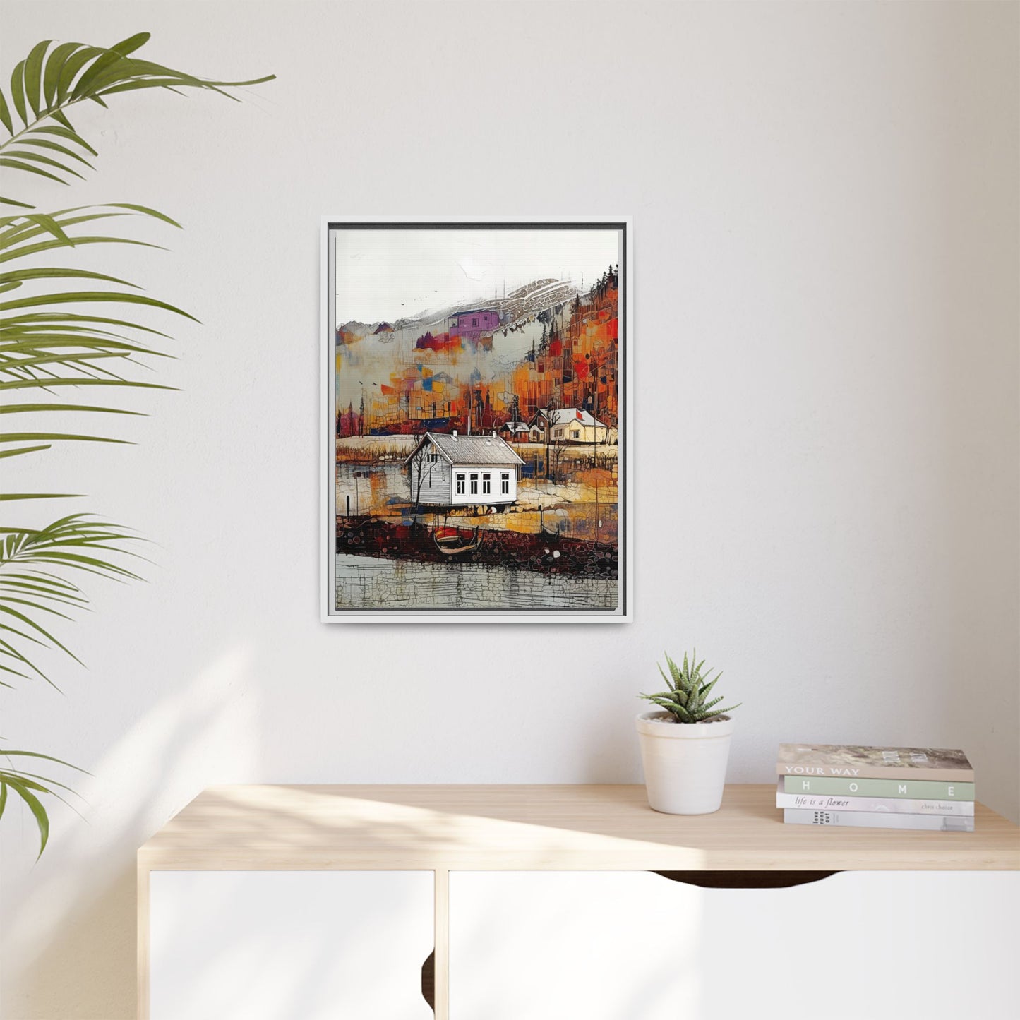 Autumn Landscape Framed Canvas Print – Cozy Home Wall Art for Nature Lovers
